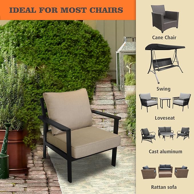 Goodgoods 24x28 inch Outdoor/Indoor Deep Seat Cushions Set of 2 Deep Seat Bottom Resilient Foam Filling Water Repellent Stain-Resistant UV Resistant Weather Resistant Patio Furniture Toffee