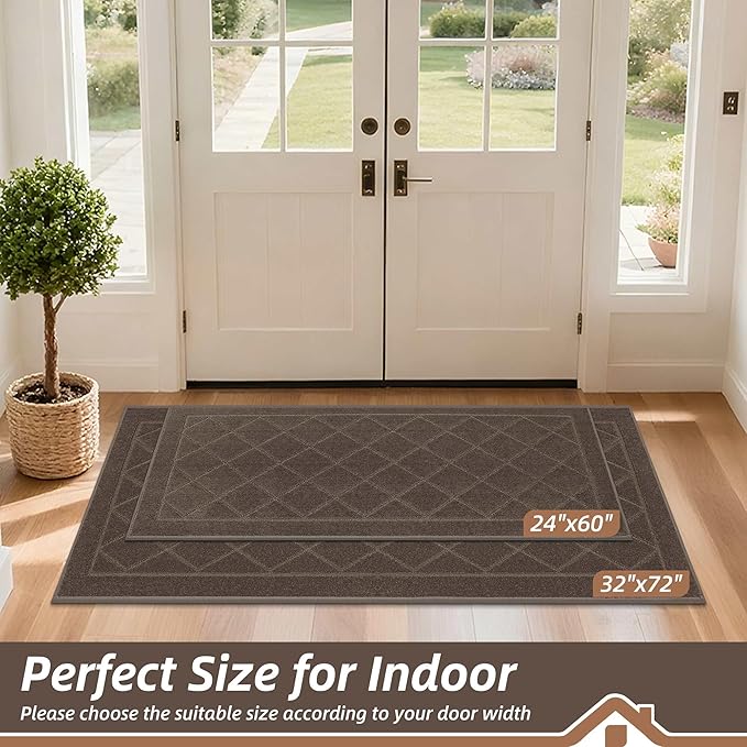 BEQHAUSE Dirt Trapper Door Mat 32" x 72", Doormat Non-Slip Entryway Rugs Washable, Dog Door Mat Stain Resistant and Absorbent Welcome Floor Mat for Front Back Door, Muddy Wet Shoes & Paws, Light Brown
