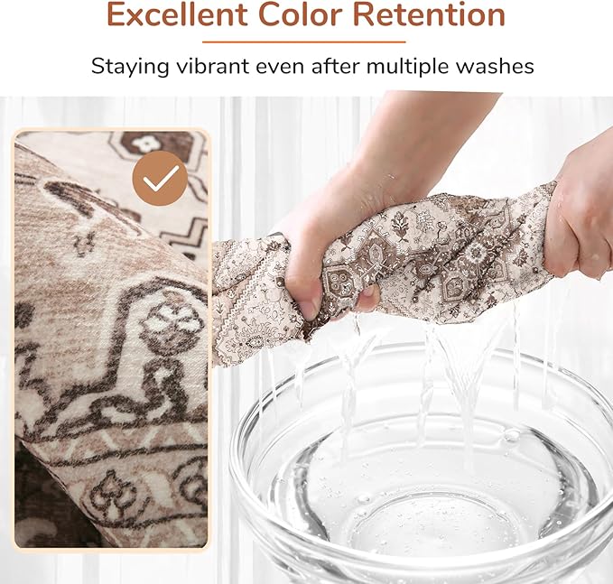 OPPODREAM Thin 6x9 Area Rugs, Washable Rug 6x9 with Non Slip Backing, Faux Cashmere Low-Pile 6 x 9 Carpet, Khaki