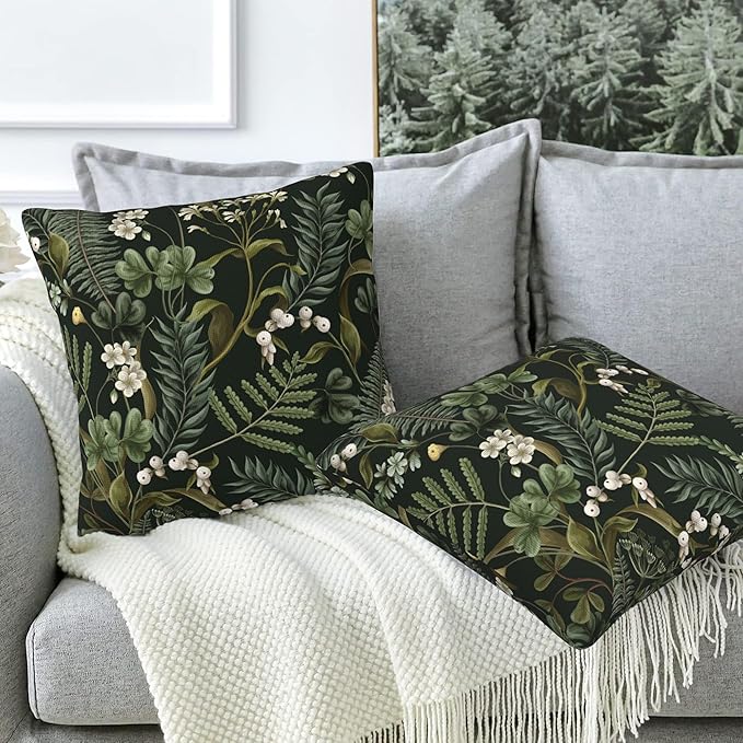 Spring Floral Throw Pillow Covers Set of 2 Green Herbs Botanical Pillow Covers 16x16 Inch Modern Farmhouse Home Decorative Pillow Cases Cushion Cover for Sofa Living Room Office