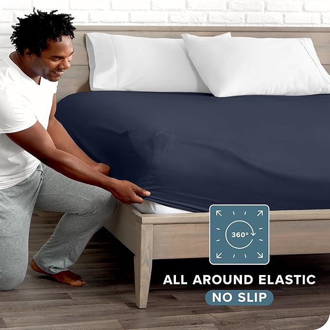 Bare Home Fitted Bottom Sheet King Size - Premium 1800 Microfiber - Ultra-Soft Hotel Luxury - Deep Pocket - Durable and Long Lasting - Fitted Sheet (King, Midnight Blue)