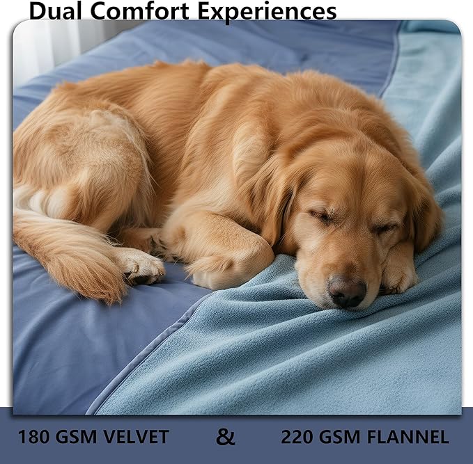 Waterproof Blanket for Bed King Size, Leak Proof Dog Couch Blankets Reversible, Pet Throw Sofa Furniture Protector Machine Washable-82 x108,Navy Blue+Stone Blue