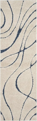 SAFAVIEH Florida Shag Collection Area Rug - 2'3" x 17' Runner, Cream & Blue, Non-Shedding & Easy Cleaning, Plush Thick Pile, Ideal for Living Room, Bedroom, Dining Space (SG471-1165)