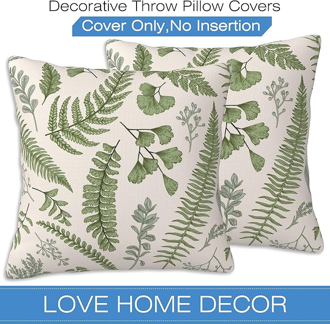 Leaves and Herbs Throw Pillow Cover Case Vintage Floral Botanical Throw Pillows Set of 2 Super Soft Pillow Covers 16x16 Inches Farmhouse Home Decor for Living Room Bedroom Sofa Couch Cushion Cover
