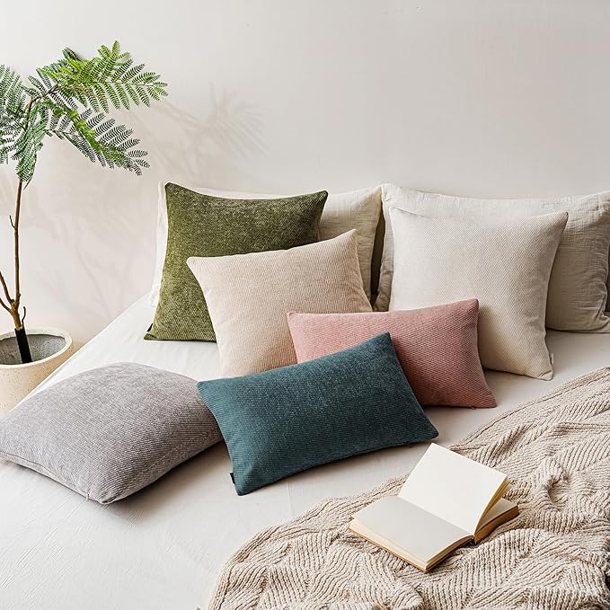 a moment Pack of 2 Decorative Chenille Throw Pillow Covers with Twill Cushion Covers for Sofa Living Room Couch Bed 20x20 Inch Dark Teal