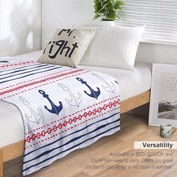 Anchor Blanket Vintage Navy Blue Red Stripe Nautical Anchor Abstract Art Printed Soft Cozy Lightweight Throw Blanket for Kids Girls Boys Women Bedroom Living Room Dorm Chair Sofa Travel 60x80in
