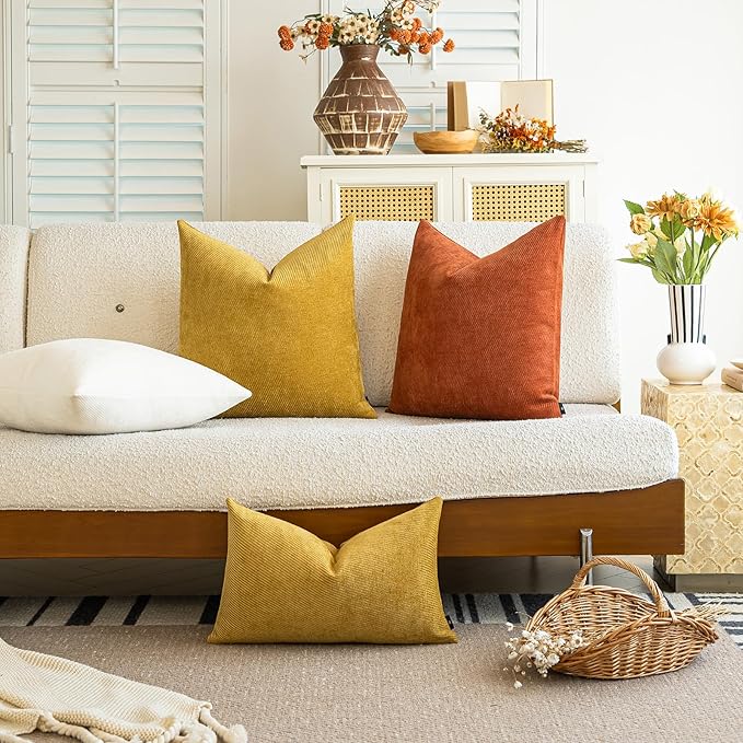 a moment Pack of 2 Decorative Chenille Throw Pillow Covers with Twill Cushion Covers for Sofa Living Room Couch Bed 20x20 Inch Yellow