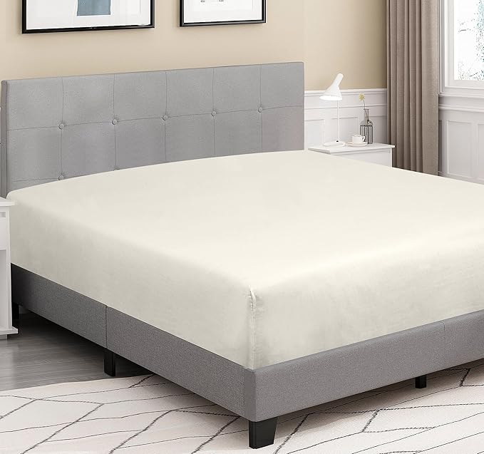 ROYALE LINENS 300 Thread Count 100% Long Staple Combed Cotton Fitted Sheet California King - Super Soft Deep Pocket Bottom Sheet - Fitted Sheets Only - Elastic Sheets (Cal King, Cream)