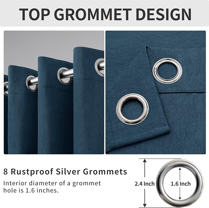 Easy-Going Linen Look Blackout Curtain Grommet Window Curtain Drapes for Bedroom, Living Room Thermal Insulated Room Darkening (2 Panels, 52x108 inch, Navy)