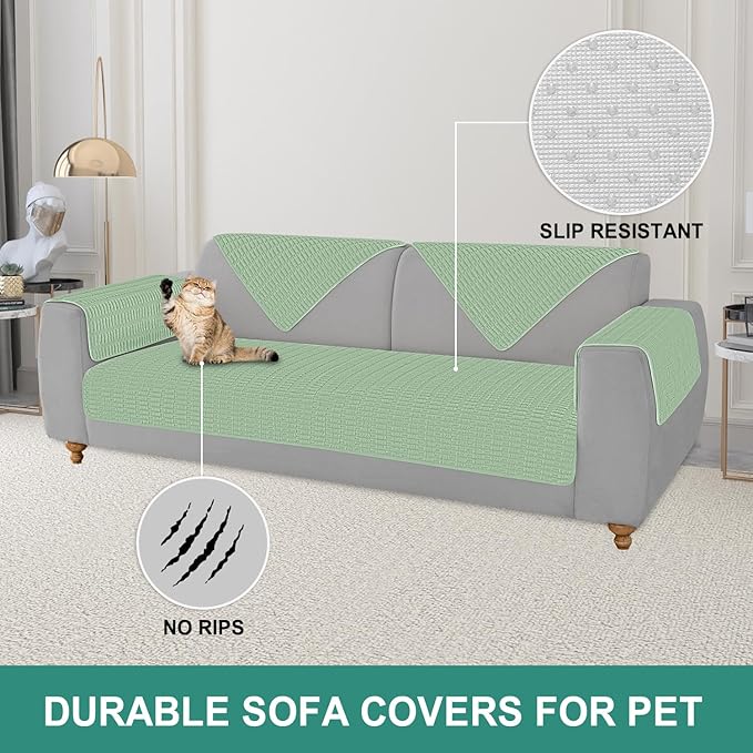 Foxdecor Couch Covers for Sofa, Chaise Cover Sofa Seat Covers, Anti-Slip Dog Mat Pet Pad Blanket for Chair Recliner Bed Furniture Protector, (Sage Green 40x50inch)