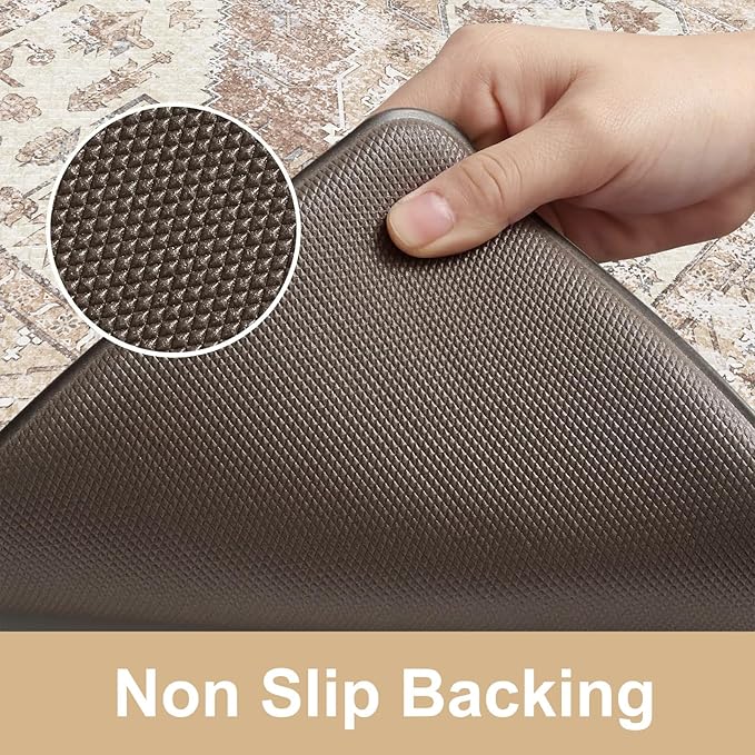 KIMODE Farmhouse Kitchen Mats,Anti Fatigue Kitchen Rugs Sets of 2, Non Slip Waterproof Kitchen Floor Mats, Ergonomic Cushioned Comfort Standing Mat for Laundry, Office, Sink,Desk,Mutil-Khaki