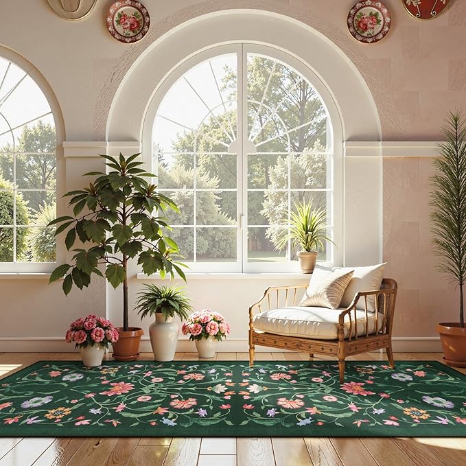 LIVEBOX Hallway Runner Rug - Boho Floral 2'6"x8 Washable Runner Rug, Non-Slip Kitchen Runners, Soft Low-Pile Non-Shedding Carpet Runners for Hallways EntryWay Bedroom Bathroom Farmhouse(2.5x8ft,Green)
