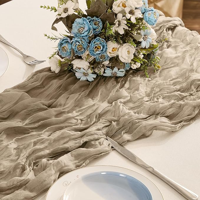 BALCONY & FALCON Nude Cheesecloth Table Runner 10FT 120 Inch Rustic & Boho Farmhouse Gauze Cheese Cloth Runners for Wedding Fall Thanksgiving Christmas Party Baby Shower Birthday Decor