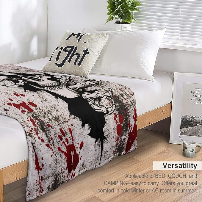 Horror Skull Throw Blanket, Halloween Day of The Dead Vintage Gothic Scary Blood Hand Soft Warm Fleece Blanket for Bed Couch Living Room All Season, 60"x80"
