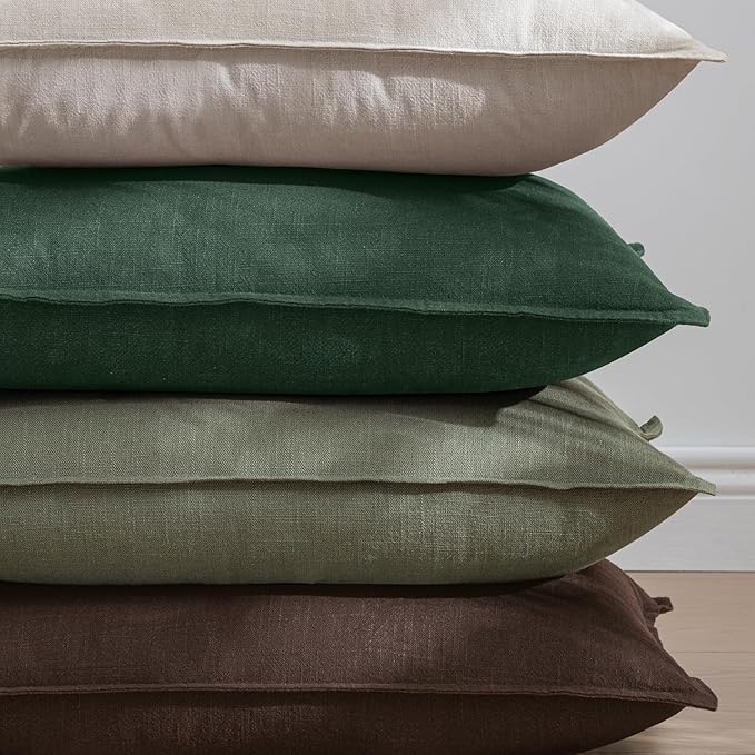 EMEMA Throw Pillow Covers Decorative Linen Pillow Covers 24x24 Inch Dark Brown Boho Farmhouse Neutral Couch Throw Pillows for Bed Pack of 2 Accent Pillowcase Modern Sofa Cushion Livingroom Home