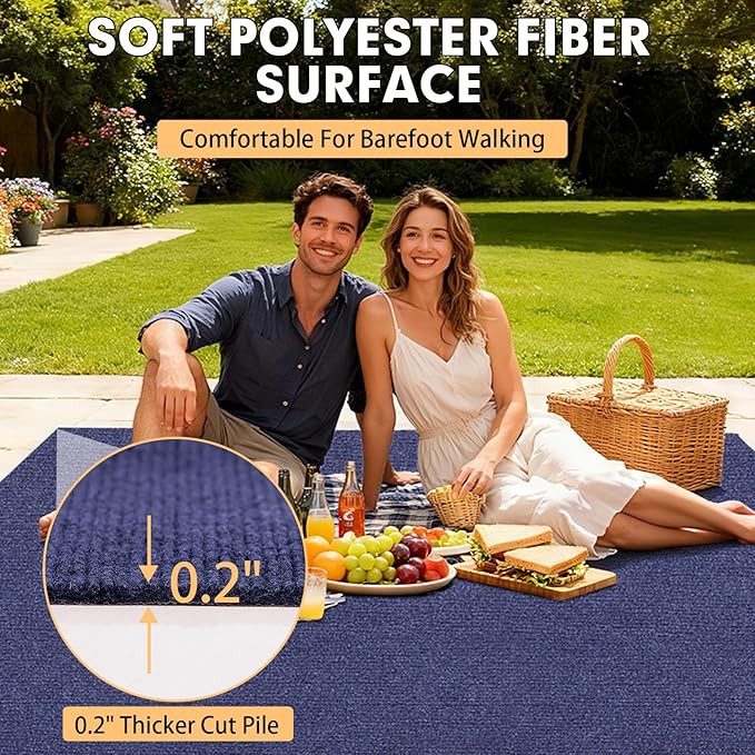 Marine Carpet,6 FT x 14 FT Deep Blue Indoor Outdoor Carpet 0.2" Thick Boat Carpet with Water-Proof TPE Backing, Non-Slide Outdoor Marine Carpet Roll for Home, Patio, Porch, Deck