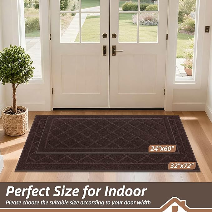 BEQHAUSE Dirt Trapper Door Mat 24" x 60", Doormat Non-Slip Entryway Rugs Washable, Dog Door Mat Stain Resistant and Absorbent Welcome Floor Mat for Front Back Door, Muddy Wet Shoes & Paws, Brown