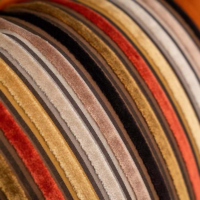 Yangest Orange Striped Patchwork Throw Pillow Cover Gold Leather Cushion Cover Zippered Pillowcase for Sofa Couch Bedroom Living Room Home Decoration,18x18 Inch
