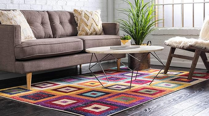 Unique Loom Estrella Collection Colorful, Geometric, Squares Modern, Abstract Area Rug (10' 6 x 16' 5 Rectangular, Multi/Beige)