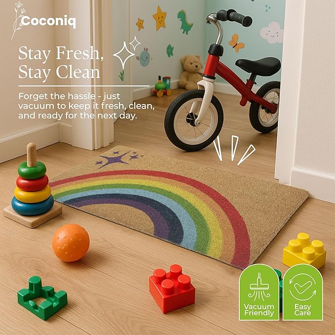 Coir Door Mats 17" X 30", Non-Slip Sturdy, PVC Backed Heavy Duty, Easy to Clean, Ideal for Door Entrance, Patio, Porch, Backyard, Garages, Sparkle of Rainbows