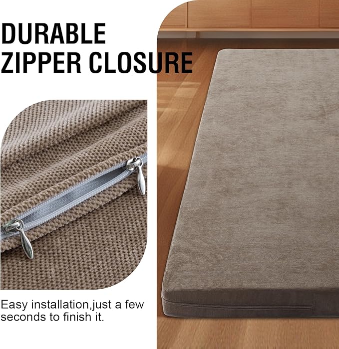 H.VERSAILTEX Queen Size Armless Futon Mattress Covers for Traditional Japanese Futon Mattress Soft Chenille Couch Slipcovers Floor Mats Sofa Protector Zippered Sleeper Sofa Cover,Taupe