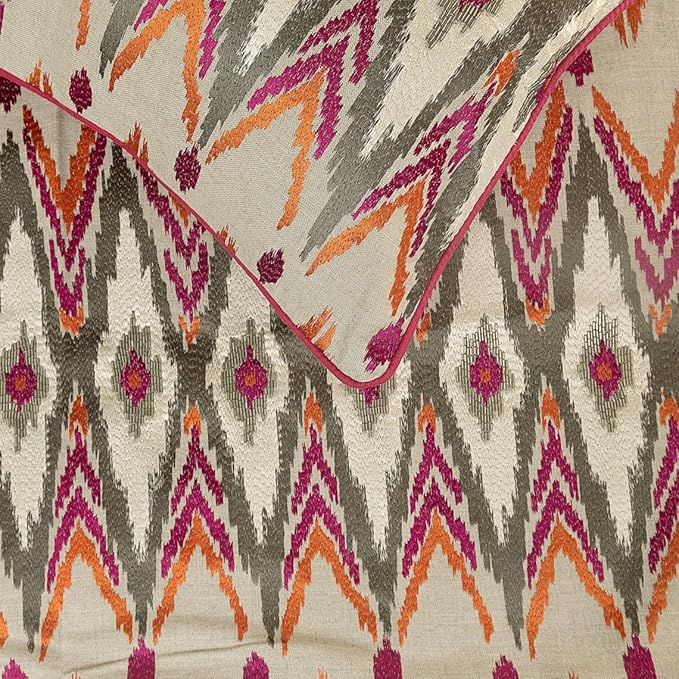 The HomeCentric King Queen Twin Multi Color & Pink Designer CA King 86"x18" Bed Runner with 2 Pillow Cover, Embroidered & Beaded Bed Scarf on Cotton Linen Fabric - My Ikat Love