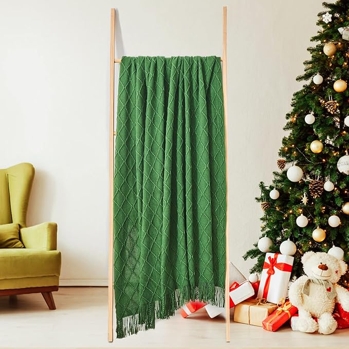 inhand Green Christmas Throw Blanket for Couch and Bed, Birthday Gifts for Women Teen Girl Friend Home Decor Knitted Blanket and Throws, Outdoor Lightweight Farmhouse Warm Woven Decorative, 50"x60"