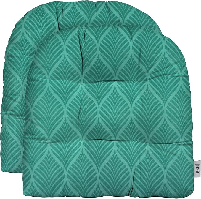 RSH DECOR: Tufted U-Shape Wicker Seat Cushions Set of 2 | 19” x 19” | All-Weather Spun Fabric | Water-Resistant | Outdoor Chair Cushions for Patio Furniture | Fenbrook Teal
