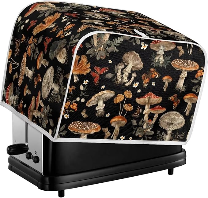 Mushroom Printed 4 Slice Kitchen Machine Covers, Dustproof Toaster Cover Fits Most Standard Toaster, Small Kitchen Appliance, Bread Maker Protector