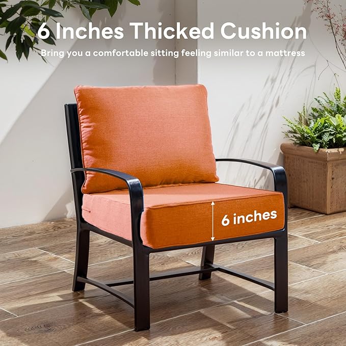 6" Thicker Outdoor Chair Cushion 2 Sets - 24" *24" *6" Waterproof Patio Furniture Cushions with Removable Cover, 28D High Density Sponge Filling Thicken Outdoor Patio Cushions - Orange