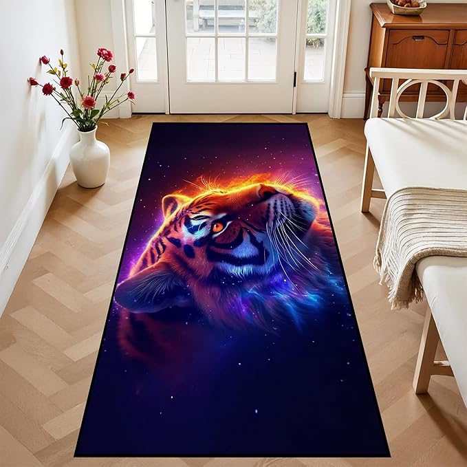 Galaxy Tiger Rug 3D Fierce Tigers Area Rugs for Bedroom Living Room Playroom Gameroom Boys Kids Fire Glitter Carpet Throw Rugs Floor Mat 79 in x 39 in