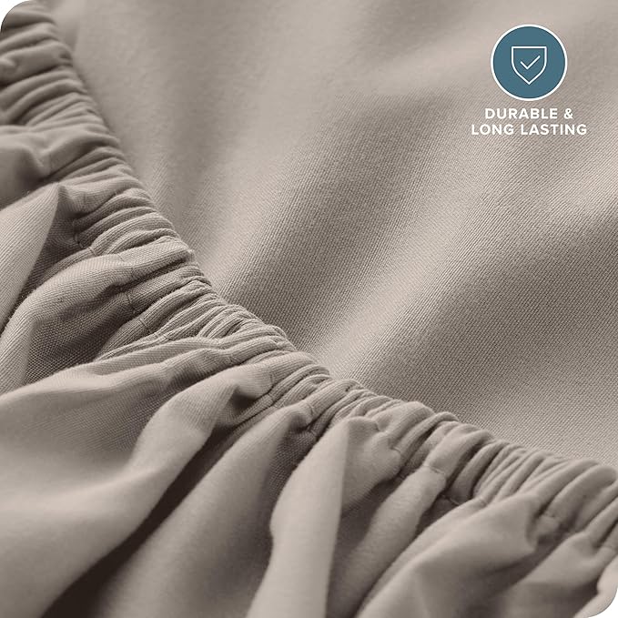 Fitted Bottom Sheet Twin Size - Premium 1800 Microfiber - Ultra-Soft Hotel Luxury - Deep Pocket - Durable and Long Lasting - Fitted Sheet (Twin, Khaki)