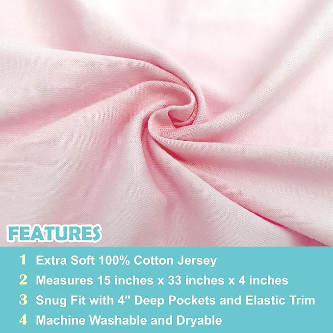 American Baby Company 15" x 33" Fitted Bassinet Sheet, 100% Natural Cotton Jersey Knit, Baby Pink, Soft Breathable, for Girls