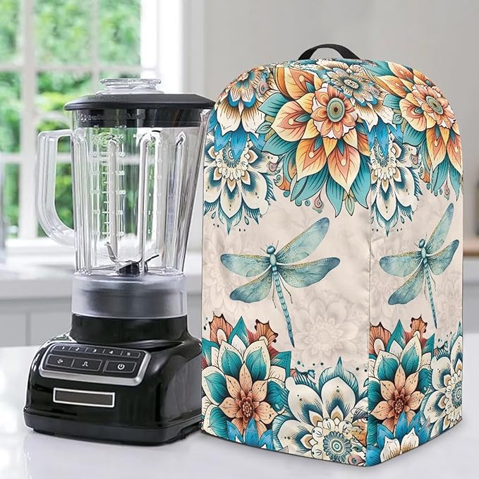 Dragonfly Floral Blender Dust Cover, Stand Mixer, Coffee Maker, Food Processor Cover, Water Resistant, Polyester Blend, Easy Clean Various Colorful Flowers