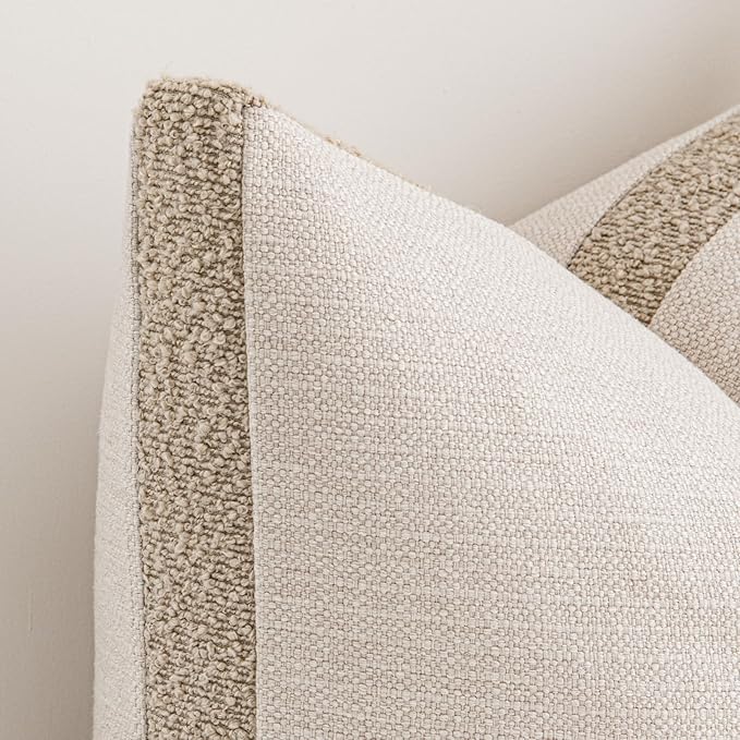 a moment Loop Yarn Linen-Like Pillow Cover Natural Soft Decorative Throw Pillow Case Farmhouse 18x18 Inch, Bohemian Textured Cushion Cover for Sofa Bed, Wrinkle-Resistant Home Decor Beige