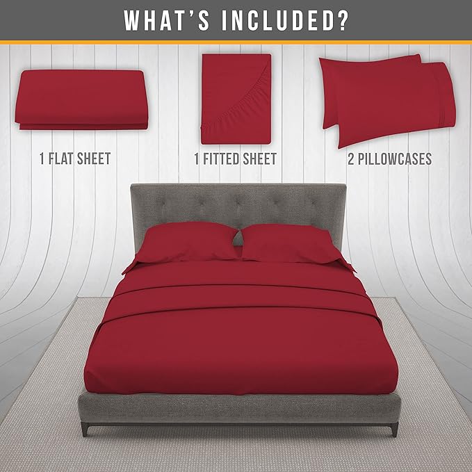 Full Size Bed Sheets Cooling - Luxury Hotel Sheet Set - Soft Sheets with Elastic Corner Strap - Deep Pocket Microfiber Bedsheet - Bedding Sheet & Pillowcases - 4 PC (Full Size, Burgundy)