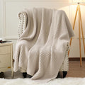 PHF Chenille Waffle Knit Blanket Twin Size- Plush Warm & Cozy 60" x 80" Ultra Soft Blanket- Chunky Fluffy Waffle Bedding for Home Decor - Natural
