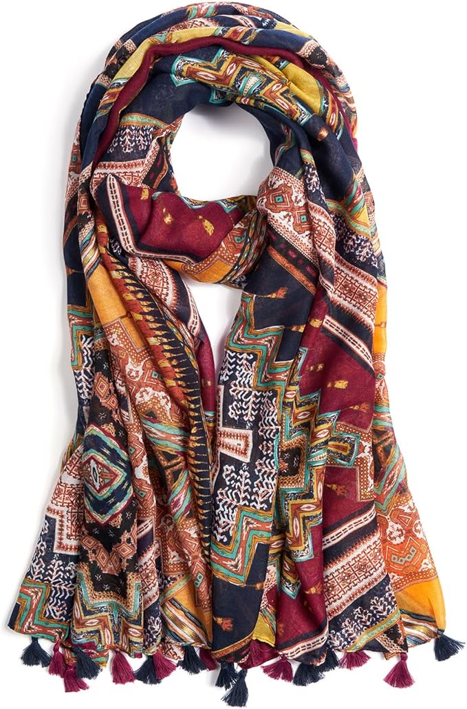 Scarf for Women Lightweight Soft Floral Leopard Printed Scarves Fall Winter Fashion Shawl Wrap with Fringe