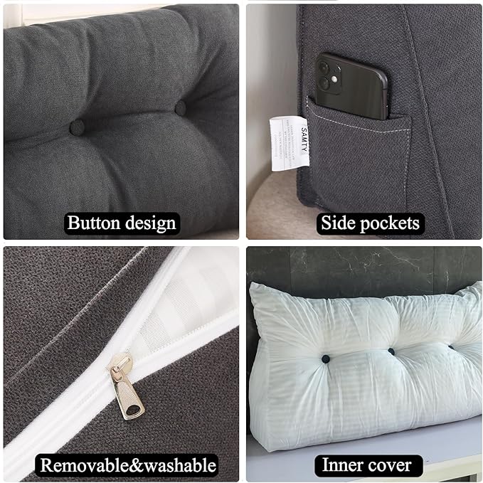 SAMTY Triangular Wedge Pillow headboard King Size for Couch Large headboard Pillow with Removable Cover Back Rest Pillows for Sitting up in Bed
