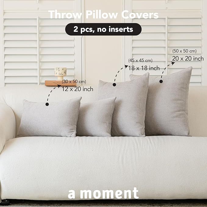 a moment Pack of 2 Decorative Chenille Throw Pillow Covers with Twill Cushion Covers for Sofa Living Room Couch Bed 18x18 Inch Grey