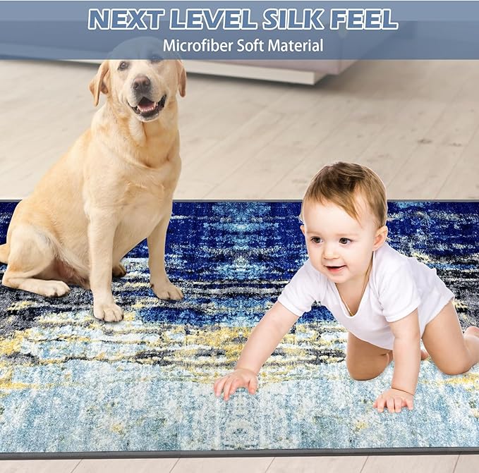 Runner Rug Washable 2x5 FT, Non Slip Rubber Backing Abstract Carpet, Soft Area Rugs for Bedroom Kitchen Hallway Entryway Bathroom, Customized