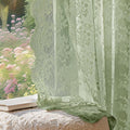 Anmao Vintage Sage Green Lace Curtains 54 Inches Long 2 Panels Sets, Romantic Light Filtering Semi Sheer Floral Thick Lacy Curtain Drapes for Living Room and Bedroom, Each Panel 55W x 54L, Sage Green