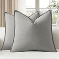 EMEMA Decorative Linen Throw Pillow Covers 18x18 Inch Light Grey Boho Farmhouse Neutral Couch Throw Pillows for Bed Pack of 2 Accent Pillowcase Modern Sofa Cushion Livingroom Home