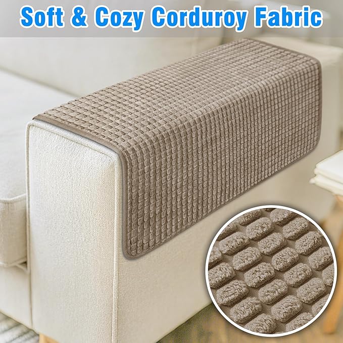 Couch Arm Covers, Sofa Arm Covers, Waterproof Armrest Cover for Sofa, Armchair, Loveseat, Headrest Cover, Non-Slip Recliner Arm Cover, Arm Chair Covers Set of 2 (Brown, 19"×19")