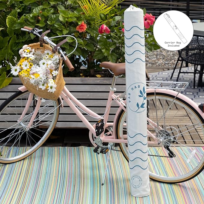 Fab Habitat Outdoor Rug - Waterproof, Fade Resistant, Crease-Free - Premium Recycled Plastic - Striped - Patio, Deck, Porch, Balcony, Laundry Room - Cancun - Shadow Blue - 4 x 6 ft