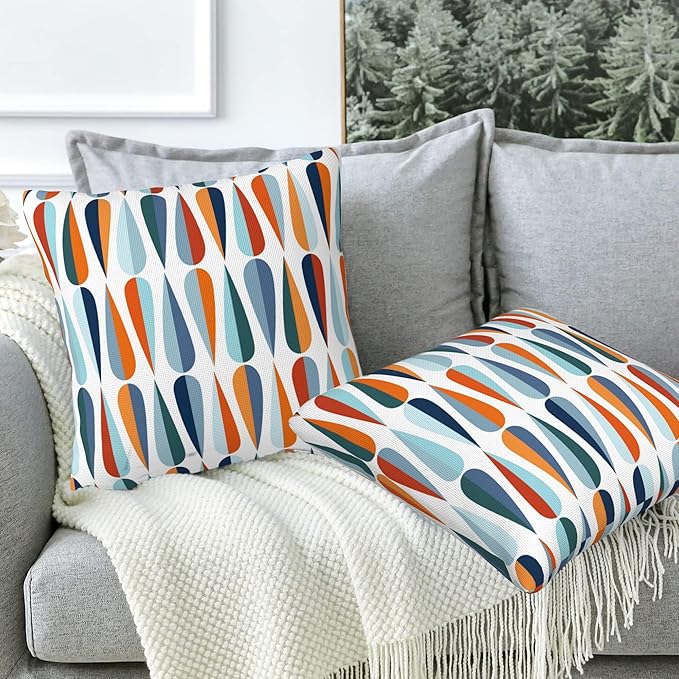 Mid-Century Drop Shapes Throw Pillow Cover Case Modern Retro Style Throw Pillows Set of 2 Super Soft Pillow Covers 16x16 Inches Farmhouse Home Decor for Living Room Bedroom Sofa Couch Cushion Cover
