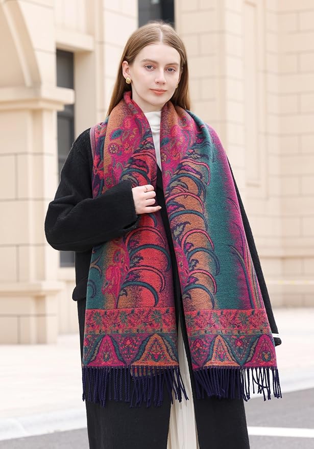 Wander Agio Warm Fashion Scarf Long Shawl Large Blanket Winter Wraps Scarves for Women Cashmere Jacquard Vintage Paisley