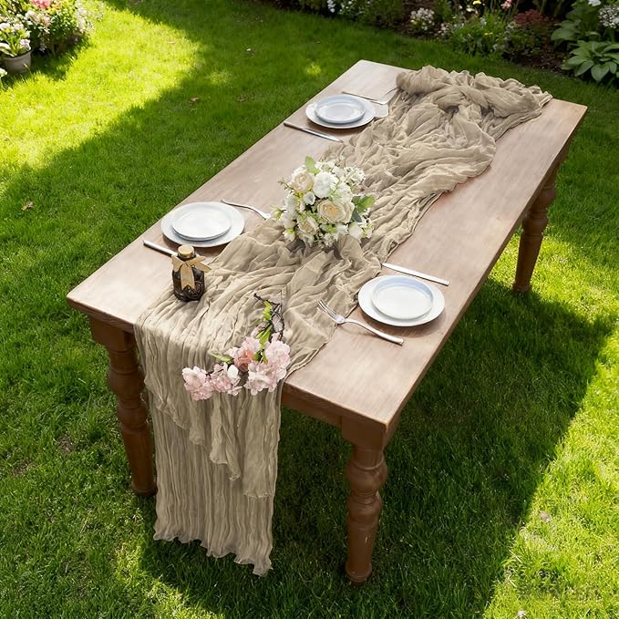 BALCONY & FALCON Nude Cheesecloth Table Runner 10FT 120 Inch Rustic & Boho Farmhouse Gauze Cheese Cloth Runners for Wedding Fall Thanksgiving Christmas Party Baby Shower Birthday Decor