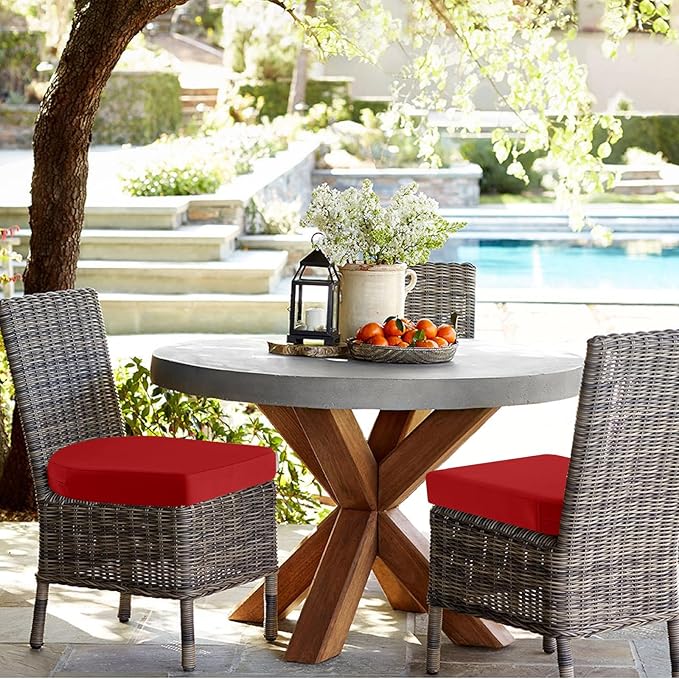 idee-home Outdoor Chair Cushions Set of 2, Thick 19" x 19" x 3" Outdoor Seat Cushions Patio Furniture Waterproof with Ties, Dining Pads