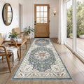 Vintage Hallway Runner Rug 3x8: Large Soft Washable Entryway for Kitchen Laundry Room Non-Slip Backing Runner for Entrance Living Room Bedroom Bathroom - Vintage Blue